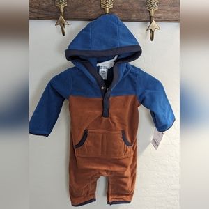 Infant boys cold weather outfit, fleece, pockets, hoodie